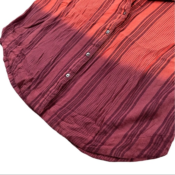 Free People size medium ombré button up maroon & orange striped short sleeve top - Picture 5 of 14